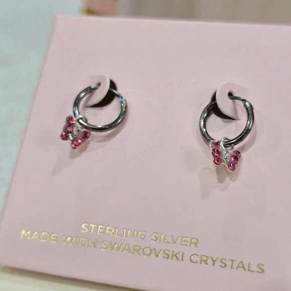 FAO Schwarz Sterling Silver Butterfly Hoop Earrings – Swarovski Crystals OS - Picture 9 of 11